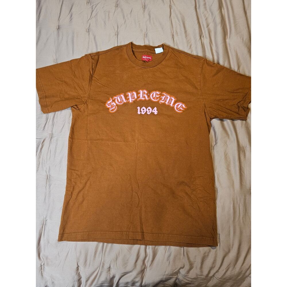 Supreme Brown Pink Embroidered 1994 Graphic T-Shirt Medium